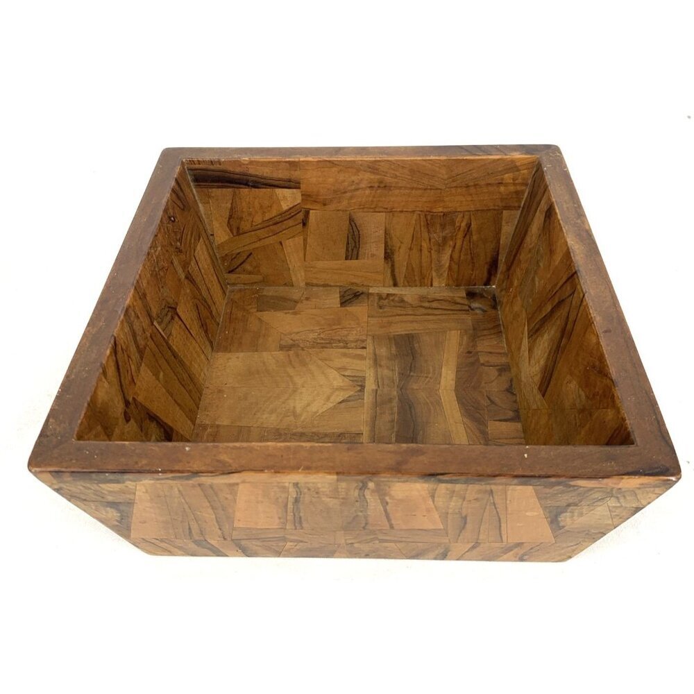 Handmade Segmented Wood Bowl Square 9" Vintage MCM